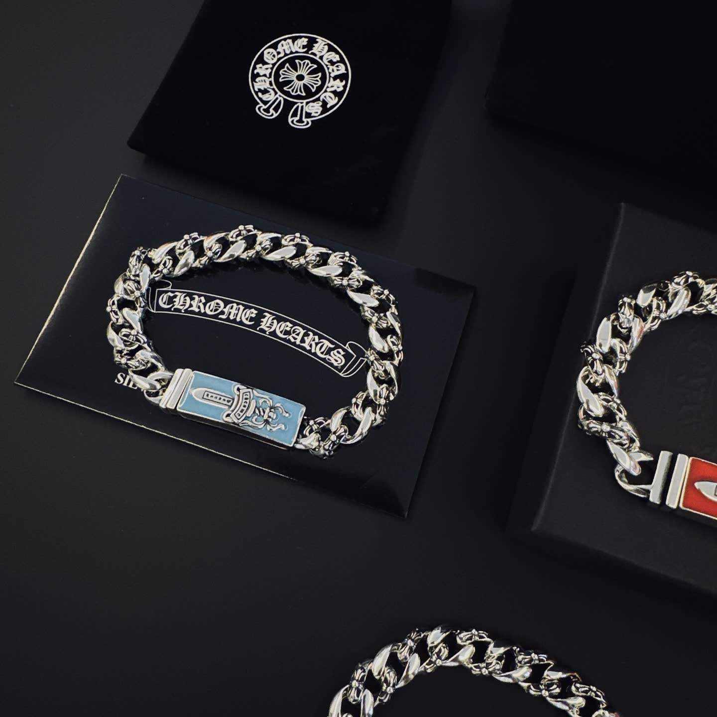 Chrome Hearts Silver Bracelet with Enamel Clasp